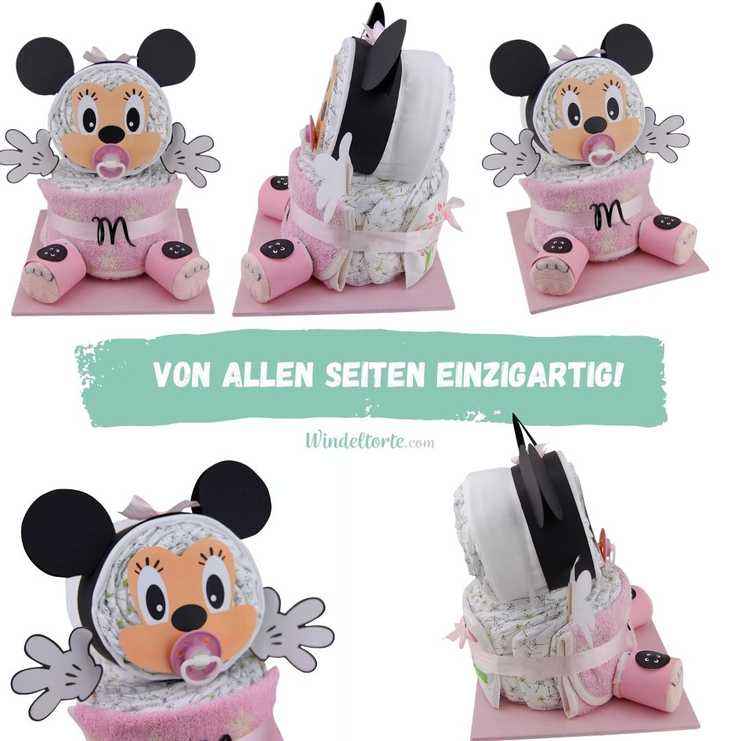 Süße Windeltorte für Mädchen mit Minnie Mouse Design - Jetzt bestellen