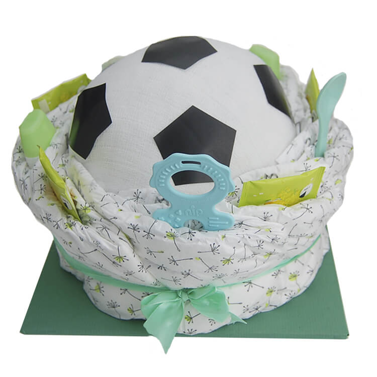 Kleine Windeltorte Fußball für Jungen in blau Geschenk zur Geburt Taufe oder Babyparty. Blau / Fußball